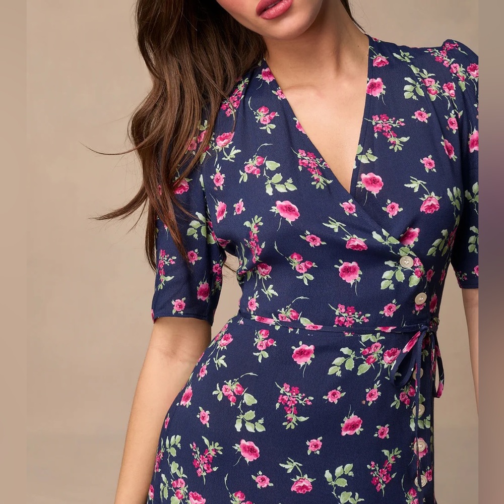 ROUJE Floral Wrap Dress in Navy and Pink